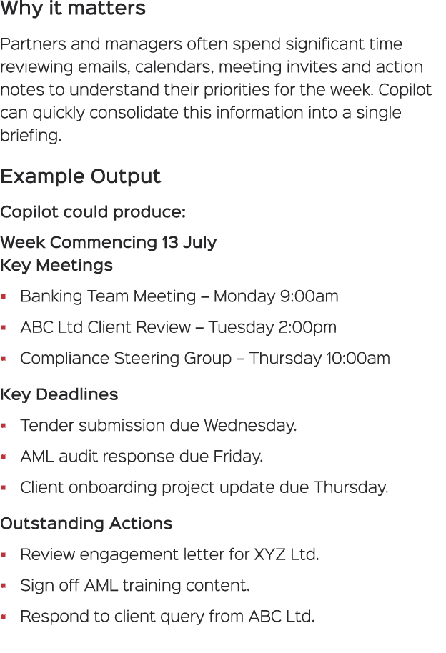 Why it matters Partners and managers often spend significant time reviewing emails, calendars, meeting invites and ac...