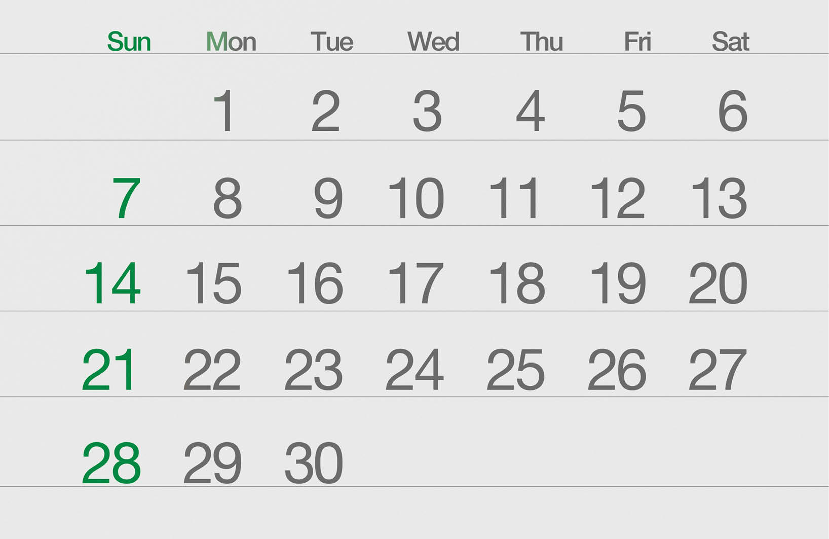 June 2026 calendar page with a large stylized “Jun" text in green gradient at the top and dates arranged below in a clean, minimalistic design. Description generated by AI