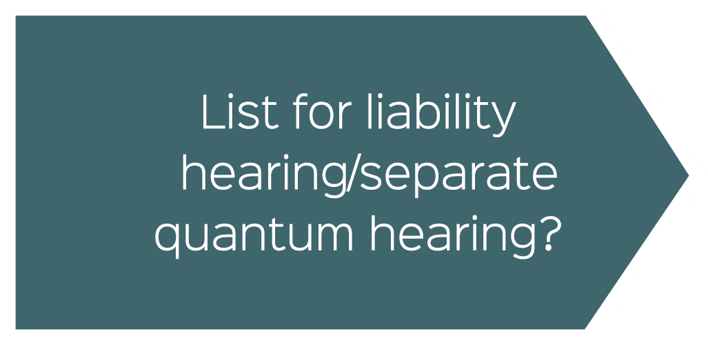 List for liability hearing/separate quantum hearing?