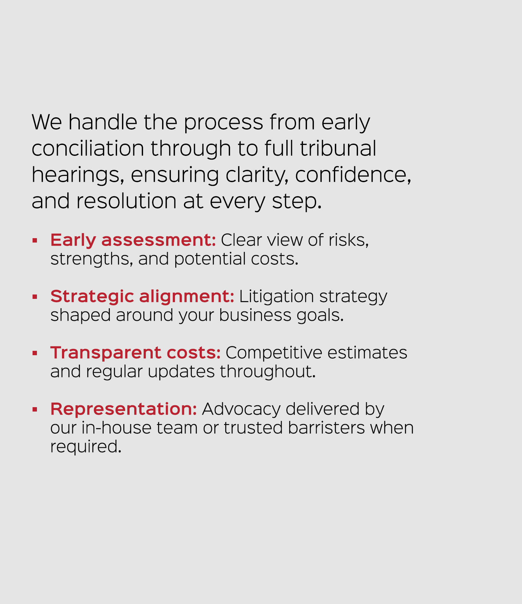 We handle the process from early conciliation through to full tribunal hearings, ensuring clarity, confidence, and re...