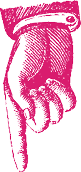 A vintage-style illustration of a hand pointing downward with the index finger extended and the other fingers curled. Description generated by AI